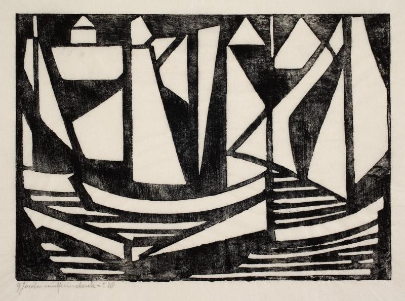 Komposition no. 18, 1915, Holzschnitt auf Papier, 19,9 x 27,8 cm (Bild), 35,2 x 47,8 cm (Blatt), Kunstmuseum Den Haag, Foto: Kunstmuseum Den Haag