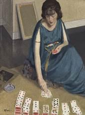 Sir James Gunn RA (1893-1964), Gwen Playing Cards, 1922 at The Fine Art Society