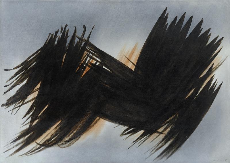 Hans Hartung (Leipizig 1904 - 1989 Antibes", T 1959-5, 1959, Öl auf Leinwand, 65 x 91,5 cm, Auktion "Zeitgenössische Kunst I", 1. Dezember 2021, Schätzwert € 350.000 - 400.000