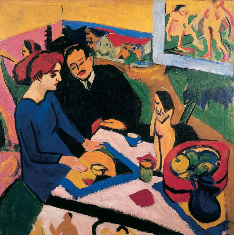 Ernst Ludwig Kirchner Erich Heckel und Dodo im Atelier, 1910/11 Kunstsammlungen Chemnitz – Museum Gunzenhauser Eigentum der Stiftung Gunzenhauser, Chemnitz Foto: Kunstsammlungen Chemnitz/PUNCTUM/Bertram Kober