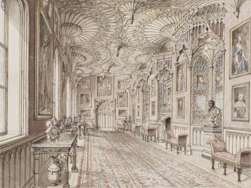 John Carter, The library at Strawberry Hill, 1784, Ink and wash, 24.7 x 31 cms, (9.7 x 12.2 in), Courtesy of The Lewis Walpole Library, Yale University