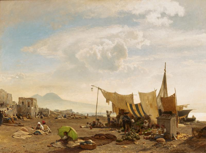 Oswald Achenbach (1827 – 1905) Marktstände auf dem Strand vor Neapel | Öl auf Leinwand | 71 x 99 cm Taxe: € 25.000 – 35.000