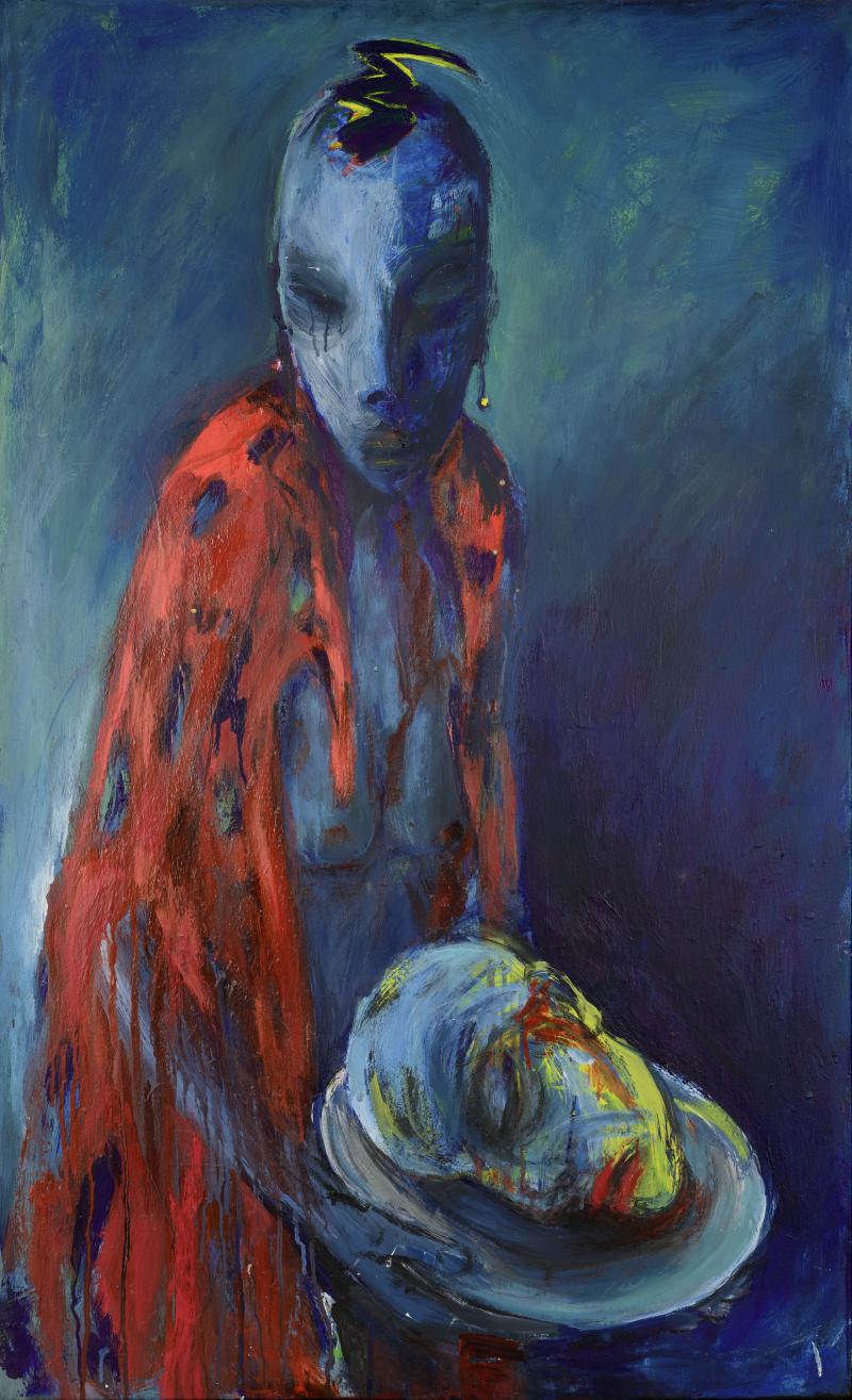 Angela Hampel, Salome, 1985/1986, Mischtechnik auf Leinwand / 120,5 x 73 cm / Besitz der Künstlerin, Foto: Städtische Galerie Dresden, Philipp WL Günther, © VG Bild-Kunst, Bonn 2022