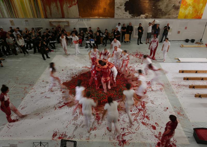 HERMANN NITSCH  155. Aktion, 1.9.2018, Nitsch Museum Mistelbach, Fotograf: Daniel Feyerl  2018  coloured photography, print 2019, framed  50 x 70 cm