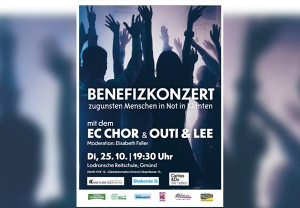 Plakat: BENEFIZKONZERT zugunsten  Menschen in Not in Kärnten