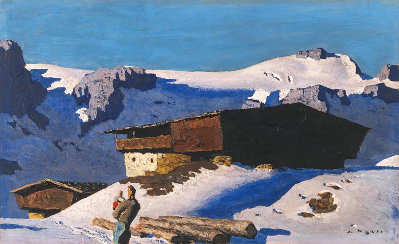 Alfons Walde (Oberndorf 1891 - 1958 Kitzbühel), Einsamer Berghof, ca. 1935, Öl auf Karton, 43 x 71 cm, erzielter Preis € 528.000