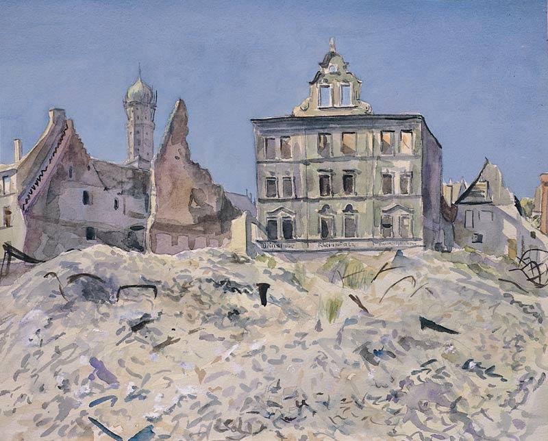 Aquarell Wolfgang Lettls. Baeckergasse 1947