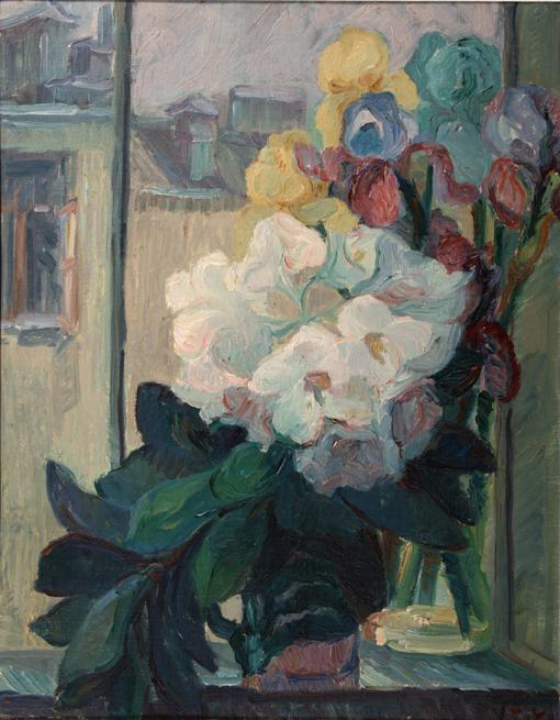 Vilma Eckl, Zinnien, Öl auf Leinwand, 58,5 x 47 cm