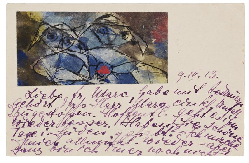 Paul Klee, Zwei Figuren (Postkarte an Maria Marc, 10.04.1913), Franz Marc Museum, Foto: collecto.art