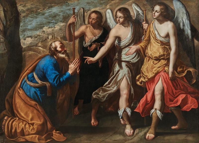 Artemisia Gentileschi (1593-nach 1654) und Onofrio Palumbo (1606 - circa 1656) Abraham und die drei Engel, Öl auf Leinwand, 144,5 x 200,8 cm, Schätzwert € 150.000–200.000