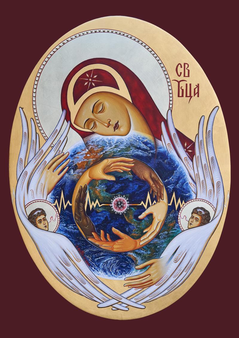 Dian Kostov. Holy Virgin Mary – The Protector, 2020, Ikone, 61 x 44, 5cm Tempera auf Holz, 16 und 24 Karat Gold, © Foto: Dian Kostov