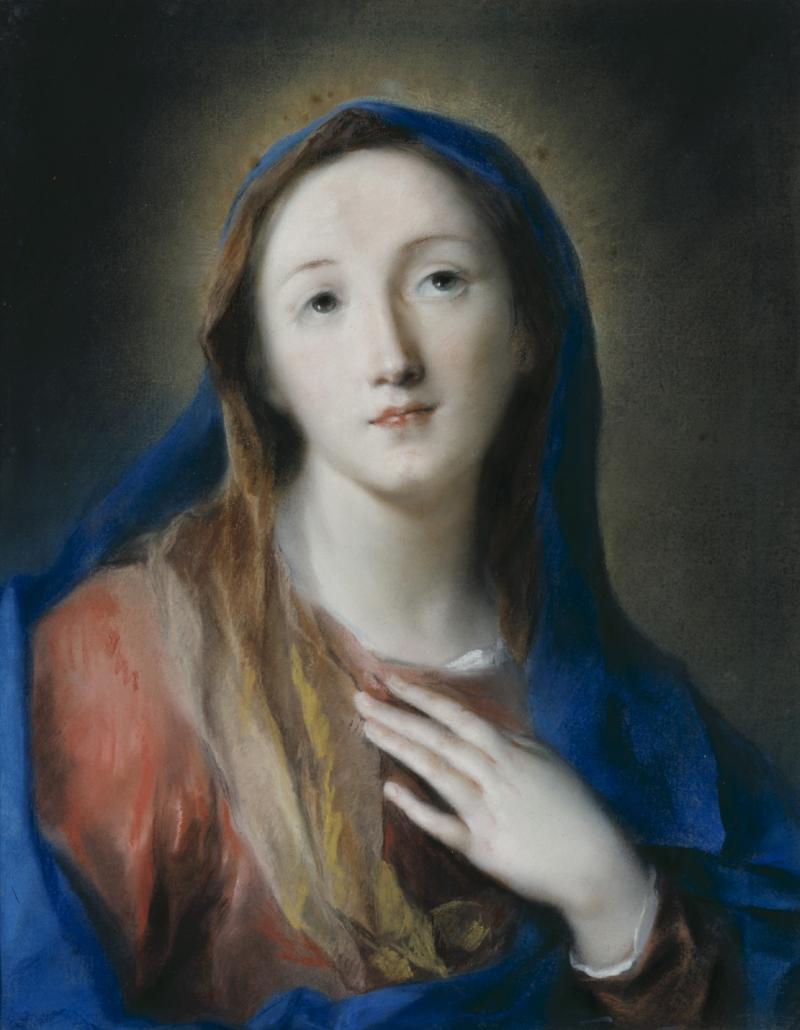 Rosalba Carriera, Maria mit der linken Hand an der Brust Pastell auf Papier 53 x 41,5 cm © Gemäldegalerie Alte Meister, Staatliche Kunstsammlungen Dresden, Foto: Elke Estel/ Hans-Peter Klut