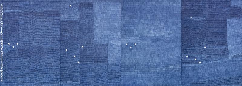 Alighiero Boetti (Turin 1940–1994 Rom), non parto non resto, ca. 1981, blauer Kugelschreiber auf Papier, vier Elemente,102 x 72 cm (je Element), Gesamtgröße 102 x 288 cm, erzielter Preis € 650.000