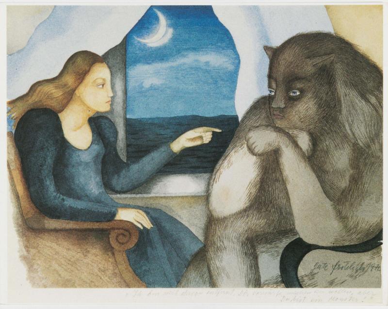 Gertie Fröhlich, Ich bin weit davon entfernt dir Vorwürfe machen zu wollen, aber Du bist ein Monster, 1972 Aquarell © Estate Gertie Fröhlich