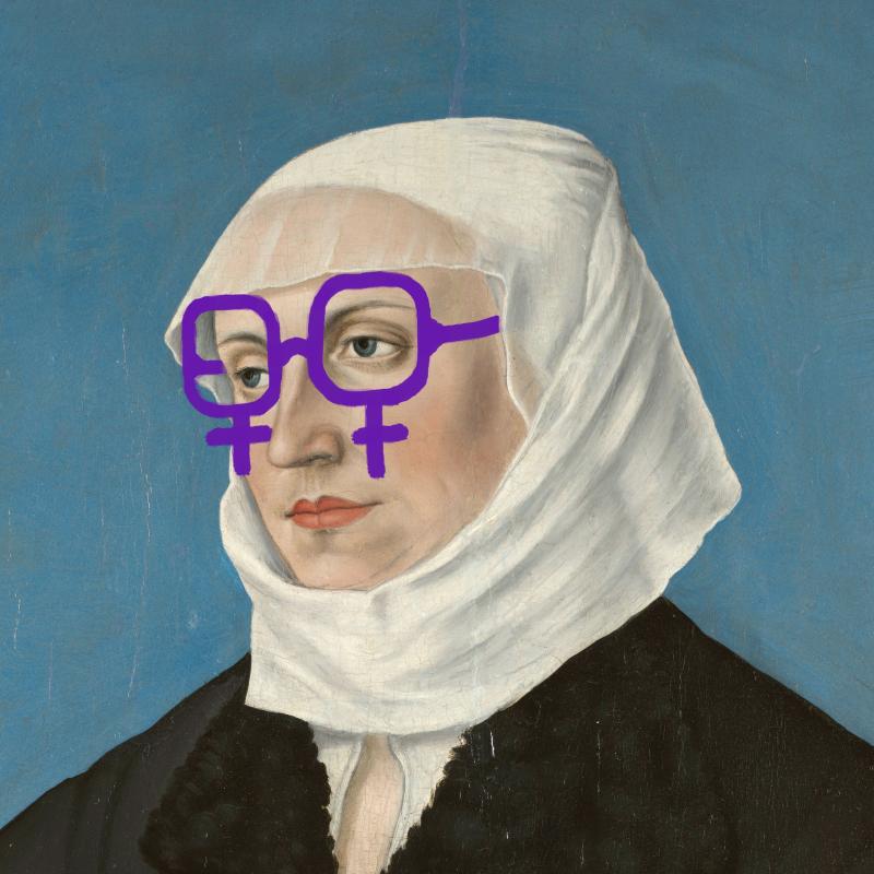 Selbstportrait, Hulda Zwingli, 2020, nach einem Portrait der Regula Gwalther-Zwingli und Anna Gwalther, Hans Asper, 1549, Foto: Zentralbibliothek Zürich