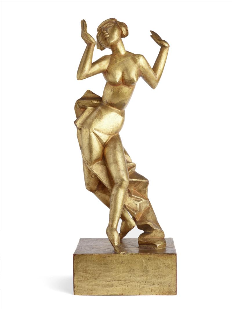 Belling, Rudolf, 1886-1972 Tänzerin, 1916, 46 x 16,6 x 17 cm, Lindenholz, vergoldet Kunstpalast, Düsseldorf, © Kunstpalast, Düsseldorf, Foto: LVR-ZMB, Joshua Esters, © VG Bild-Kunst, Bonn, 2023