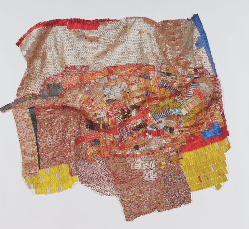 El Anatsui Diaspora | 2012 | Archival Print auf Baumwollstoff, handvernäht | 123 x 130 x 0,5 cm | Für Parkett 90 Ergebnis: € 20.000* *Dt. Auktionsrekord für diesen Künstler