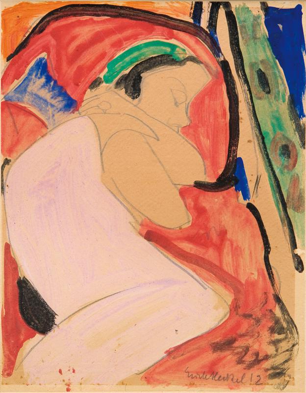 Erich Heckel, Schlafendes Mädchen, Sidi Riha 1912 Bleistift und Aquarell, Gouache über Graphit auf Papier auf Karton 318 × 248 mm (12,5 × 9,8 in)