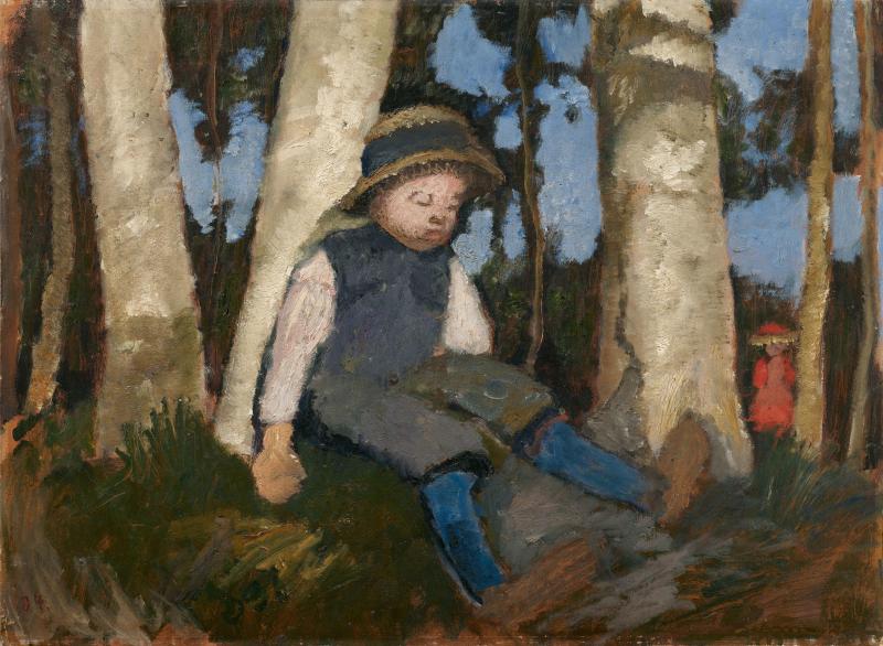 Paula Modersohn-Becker Sitzender Junge mit Strohhut unter Birken 1904 Öl auf Karton, auf Holzplatte montiert. 52,5 x 71,2 cm Schätzpreis € 250/300.000