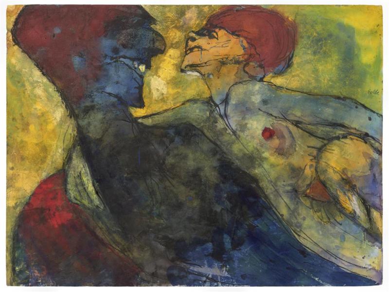 Emil Nolde Groteskes Liebespaar 1931/1935 Aquarell, Deckweiß und Tuschfeder auf Japanpapier. 45,5 x 60,6 cm Ergebnis 138.600 Euro