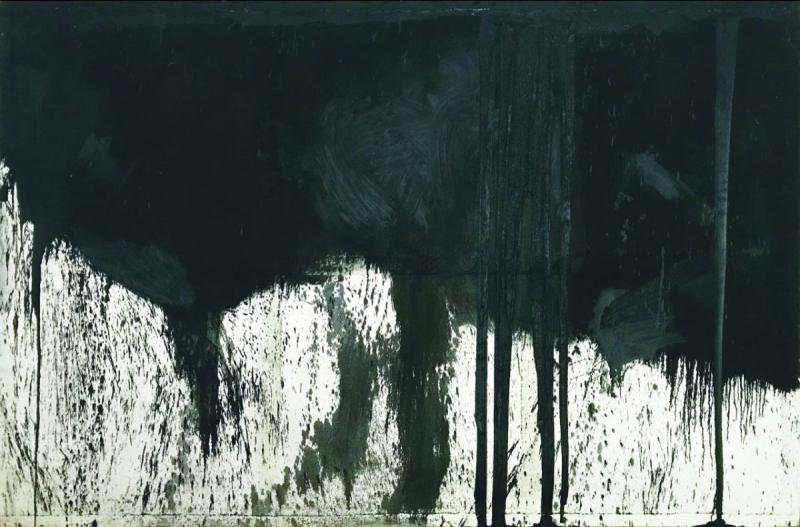 Hermann Nitsch, 1938-2022 „Schwarzes Schüttbild“, Öl auf Leinwand, 200x300 cm, verso signiert und datiert 1990, Foto © Galerie Szaal