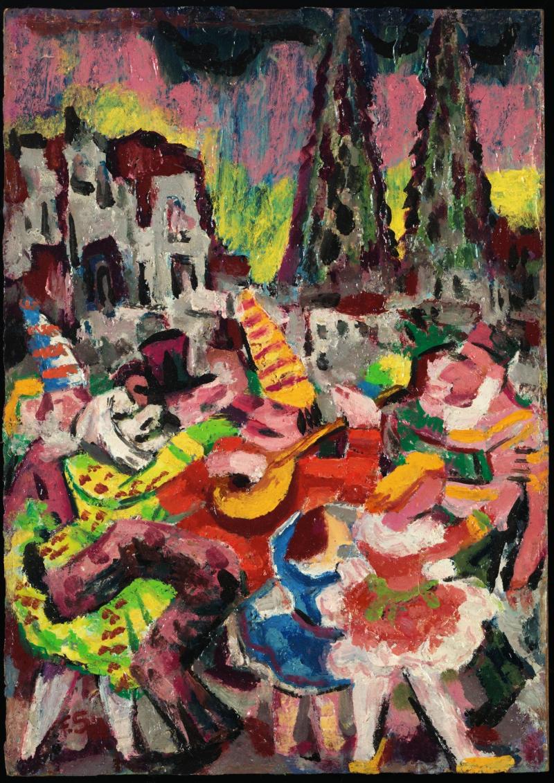 Fritz Schaefler Trümmer-Karneval und Dom | 1946 | Öl und Eitempera auf Pappe | 35,6 x 25 cm