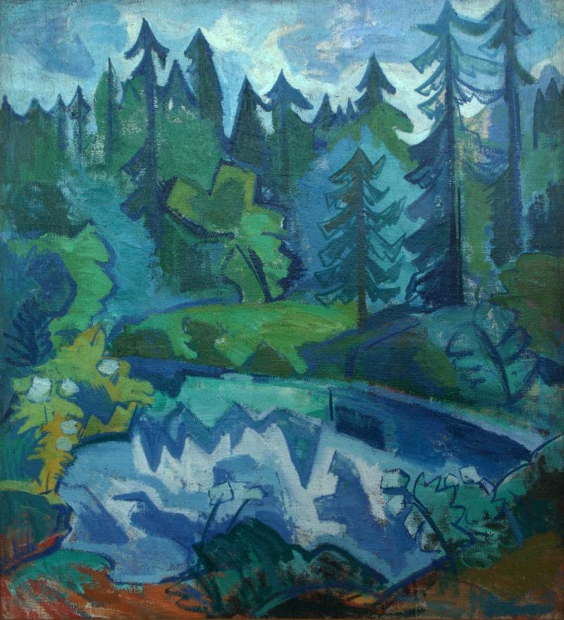 Fritz Schaefler Waldsee grün-blau | Um 1923 | Öl und Eitempera auf Sackleinwand | 99 x 90 cm