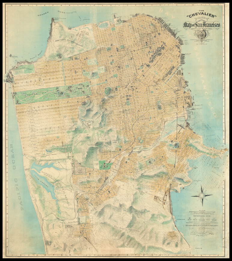 Augustus Chevalier's grand map of San Francisco measures 4 feet wide by 5 feet tall and is the premier map of the city following the Great Earthquake of 1906. Photo courtesy: Neatline Antique Maps