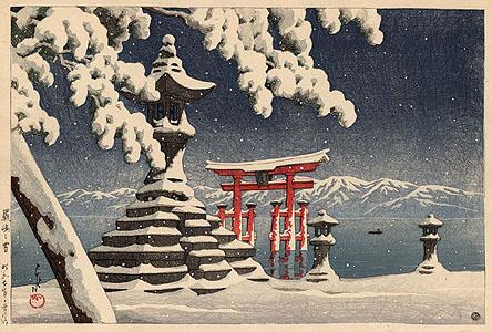 Hasui: Schnee in Itsukushima - res