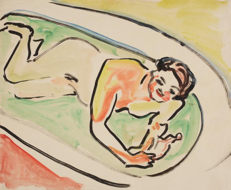 Ernst Ludwig Kirchner (1880 – 1938) Liegende Dodo in der Badewanne | 1909 | Aquarell und Tusche auf Papier | 59,5 x 49 cm Taxe: € 80.000 – 120.000