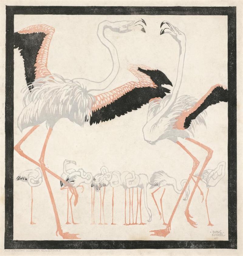 Ludwig Heinrich Jungnickel  Wunsiedel 1881 - 1965 Wien Flamingos aus der Serie „Schönbrunner Tiertypen“