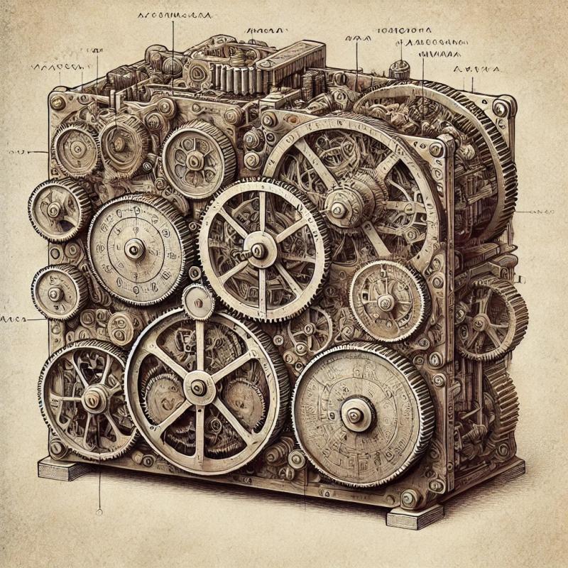 Antikythera-Mechanismus, das seine komplexen Zahnräder und Zifferblätter zeigt, die ihn als antiken griechischen Analogcomputer auszeichnen.